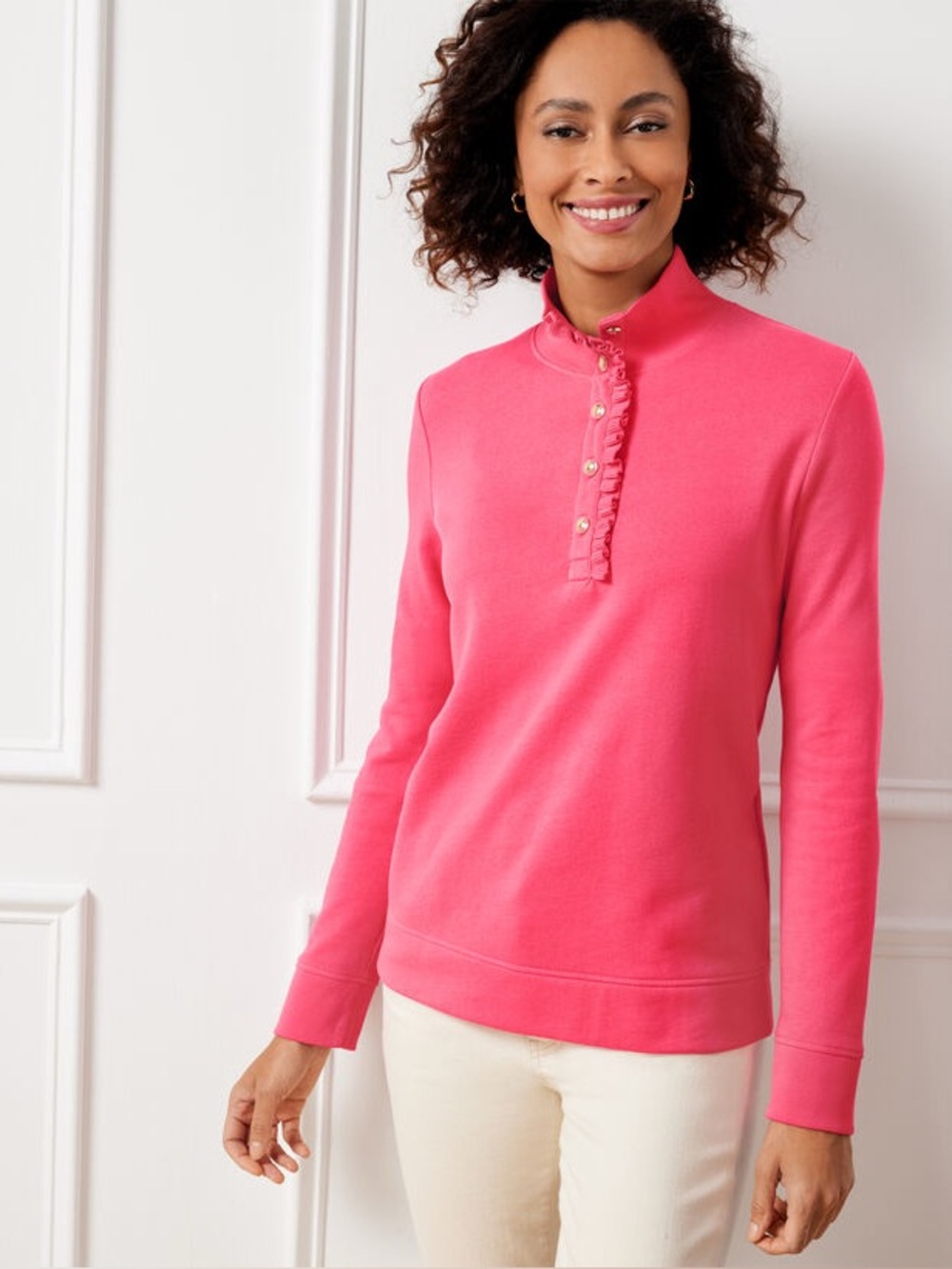 Talbots Ruffle Placket Mockneck Pullover - Picture 1 of 8